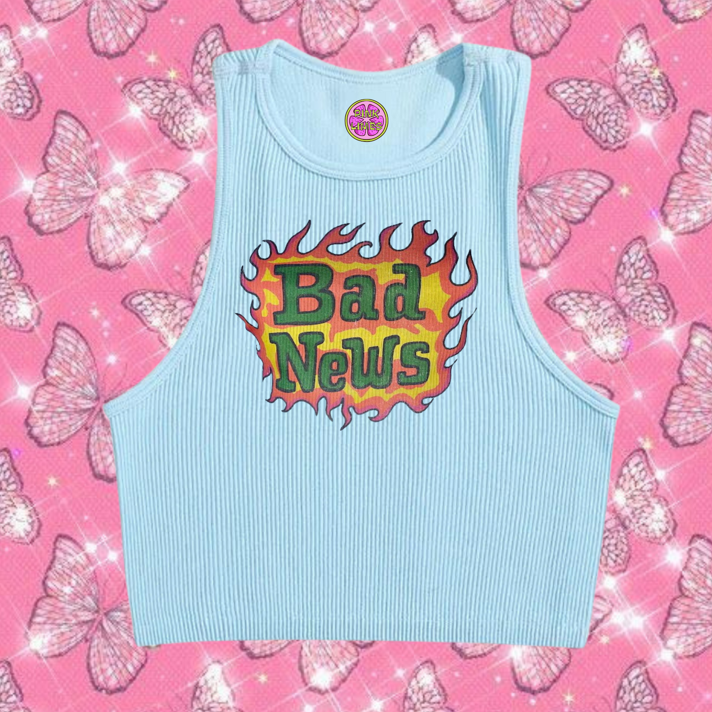 Bad News Crop Tank Top Light Blue