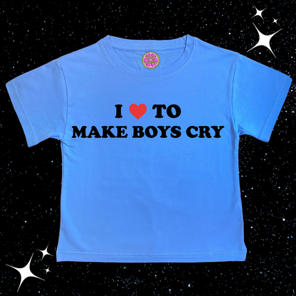 I Love To Make Boys Cry Crop Tee Baby Blue