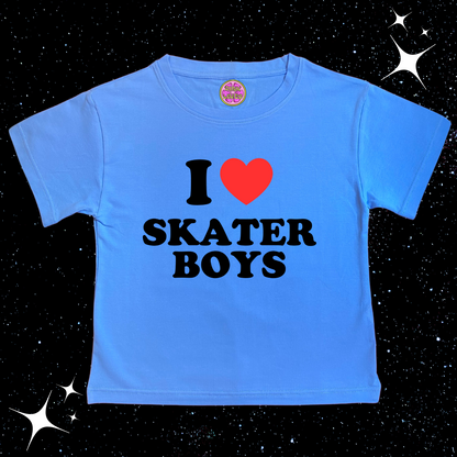 I Love Skater Boys Crop Tee Lake Blue