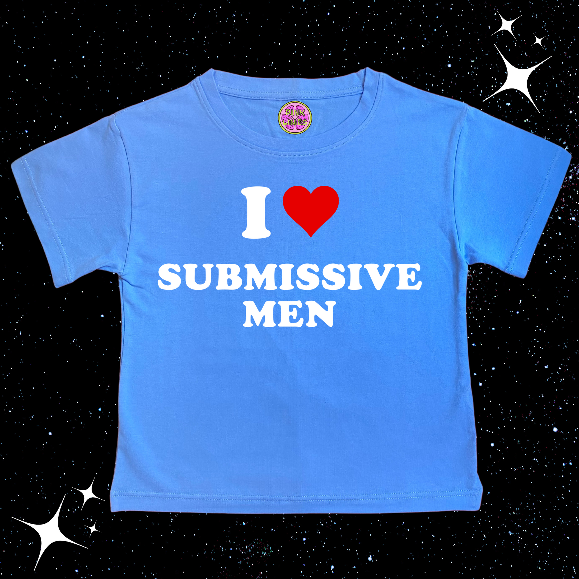 I Love Submissive Men Crop Tee Lake Blue