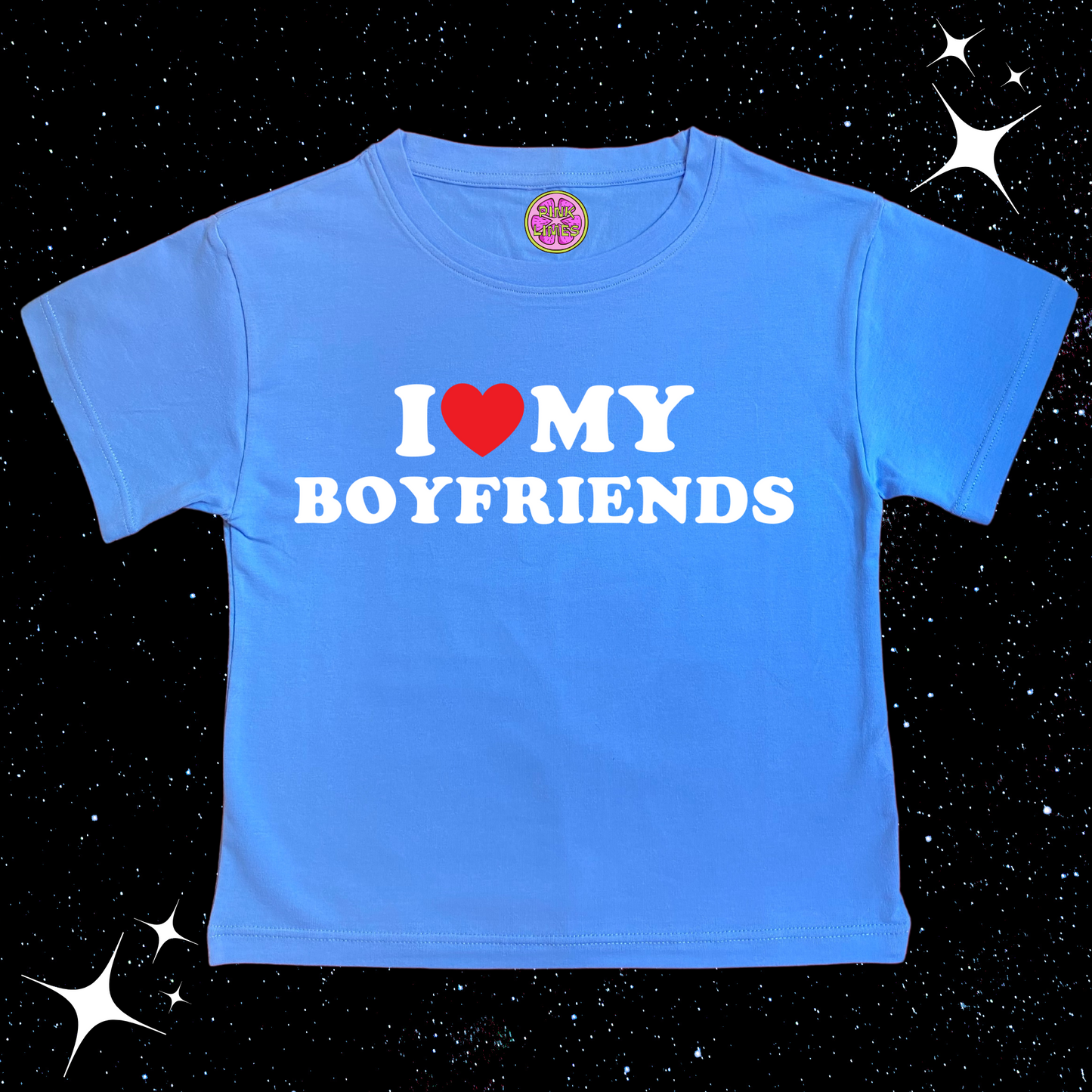 I Love My Boyfriends Crop Tee Lake Blue