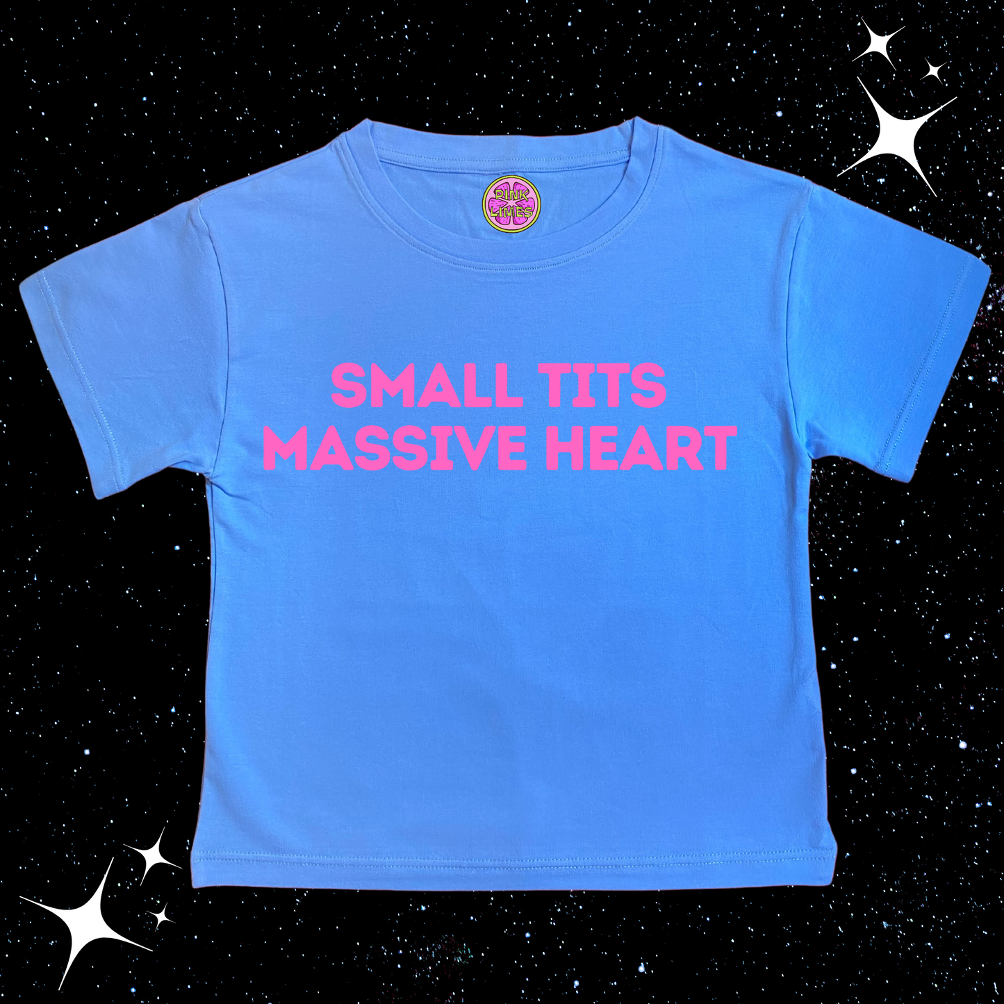 Small T*ts Massive Heart Crop Tee Lake Blue