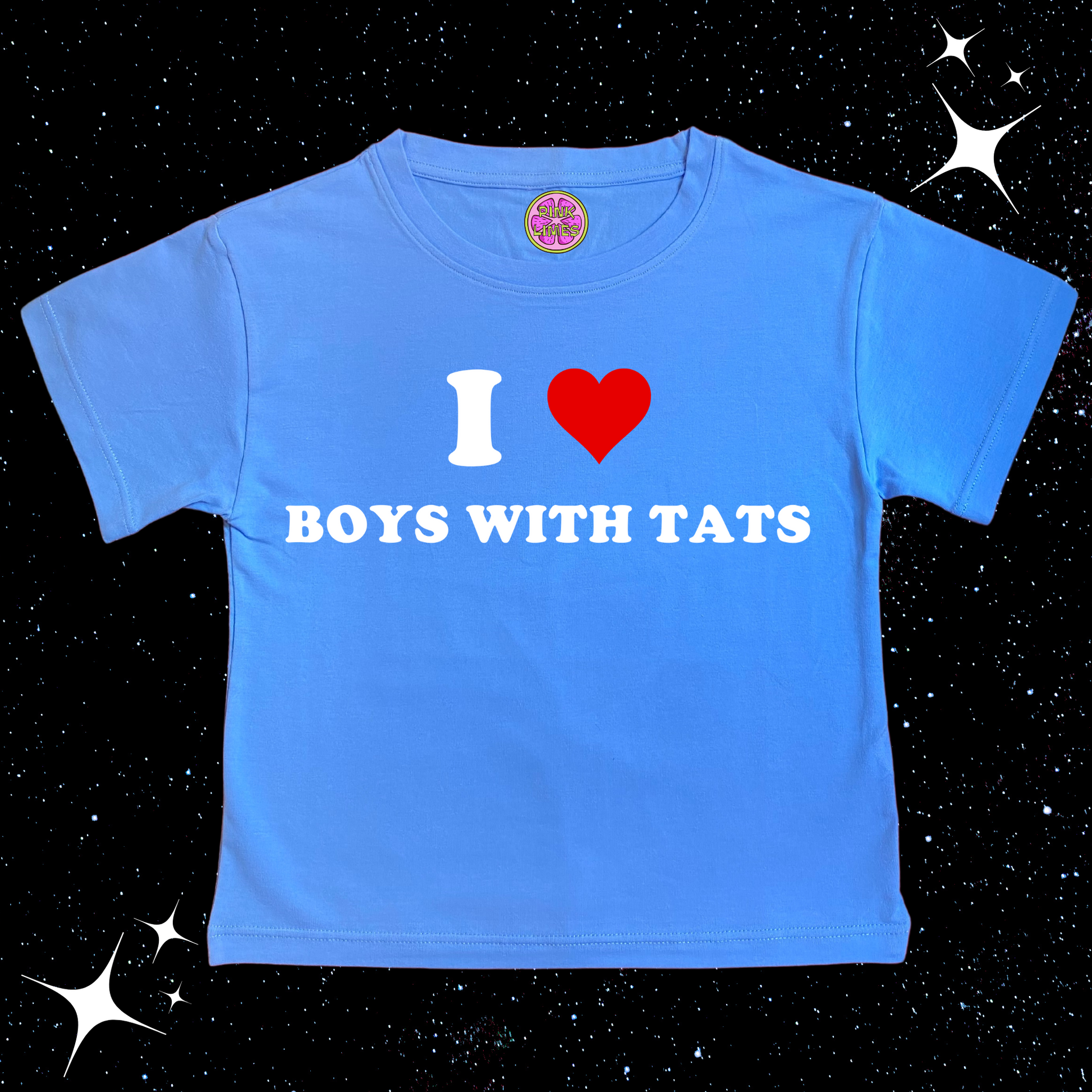 I love boys with tats Crop Tee Lake Blue