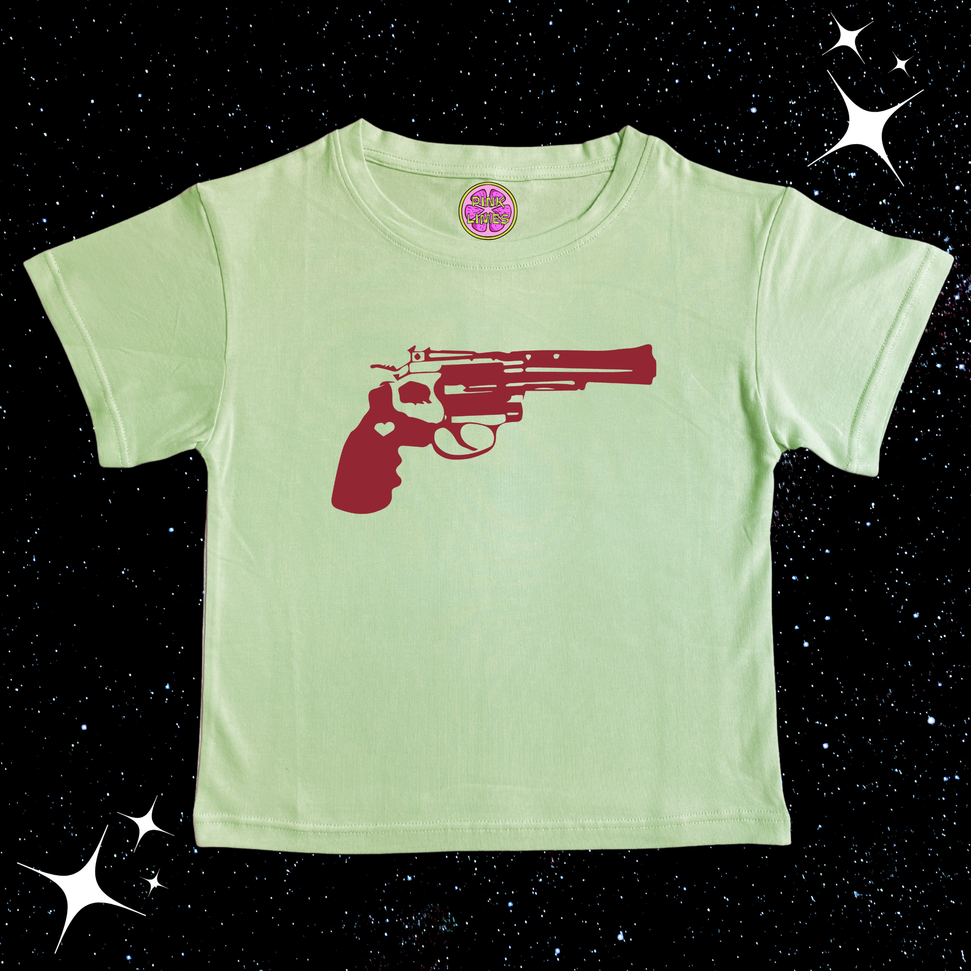 Red Pistol Crop Tee Light Green