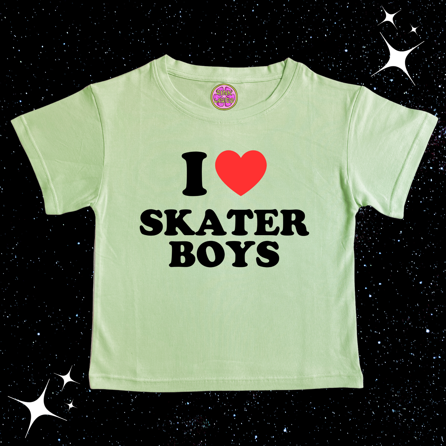 I Love Skater Boys Crop Tee Light Green