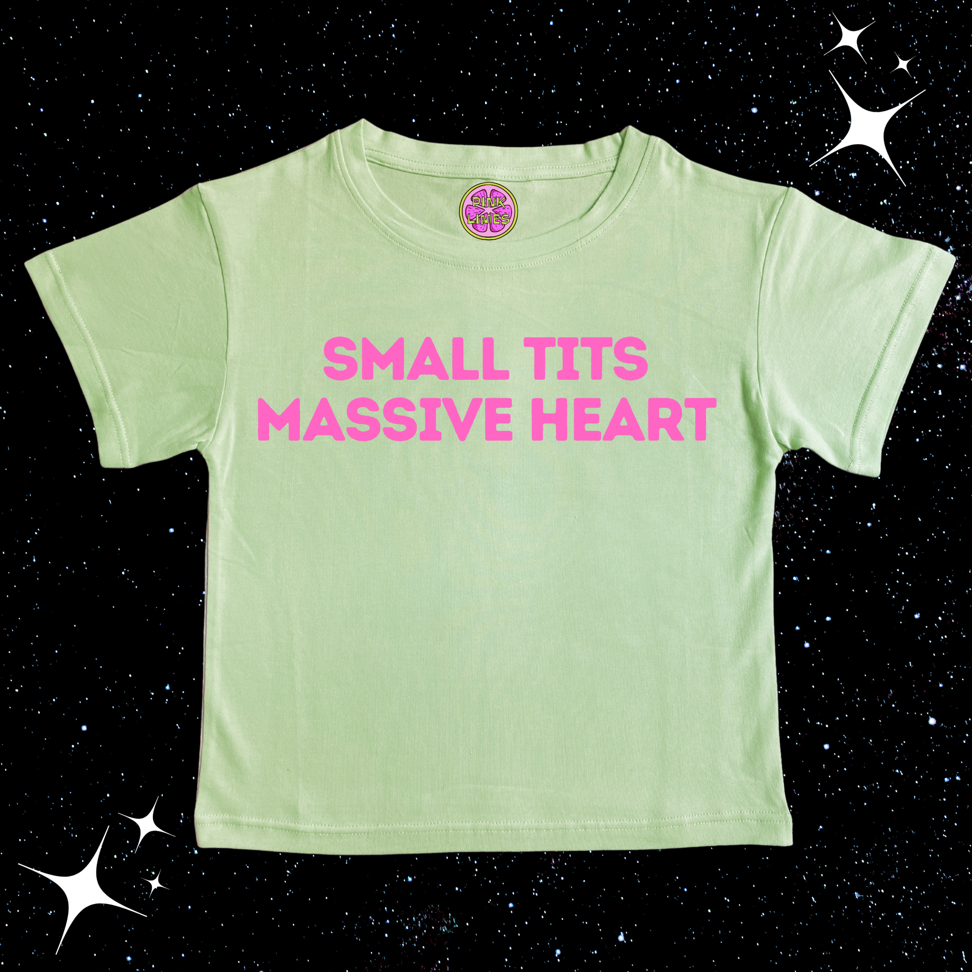 Small T*ts Massive Heart Crop Tee Light Green