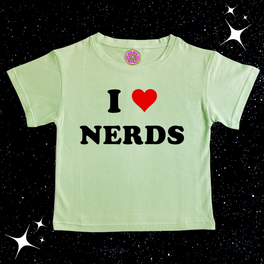 I Love Nerds Crop Tee Light Green