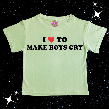 I Love To Make Boys Cry Crop Tee Light Green