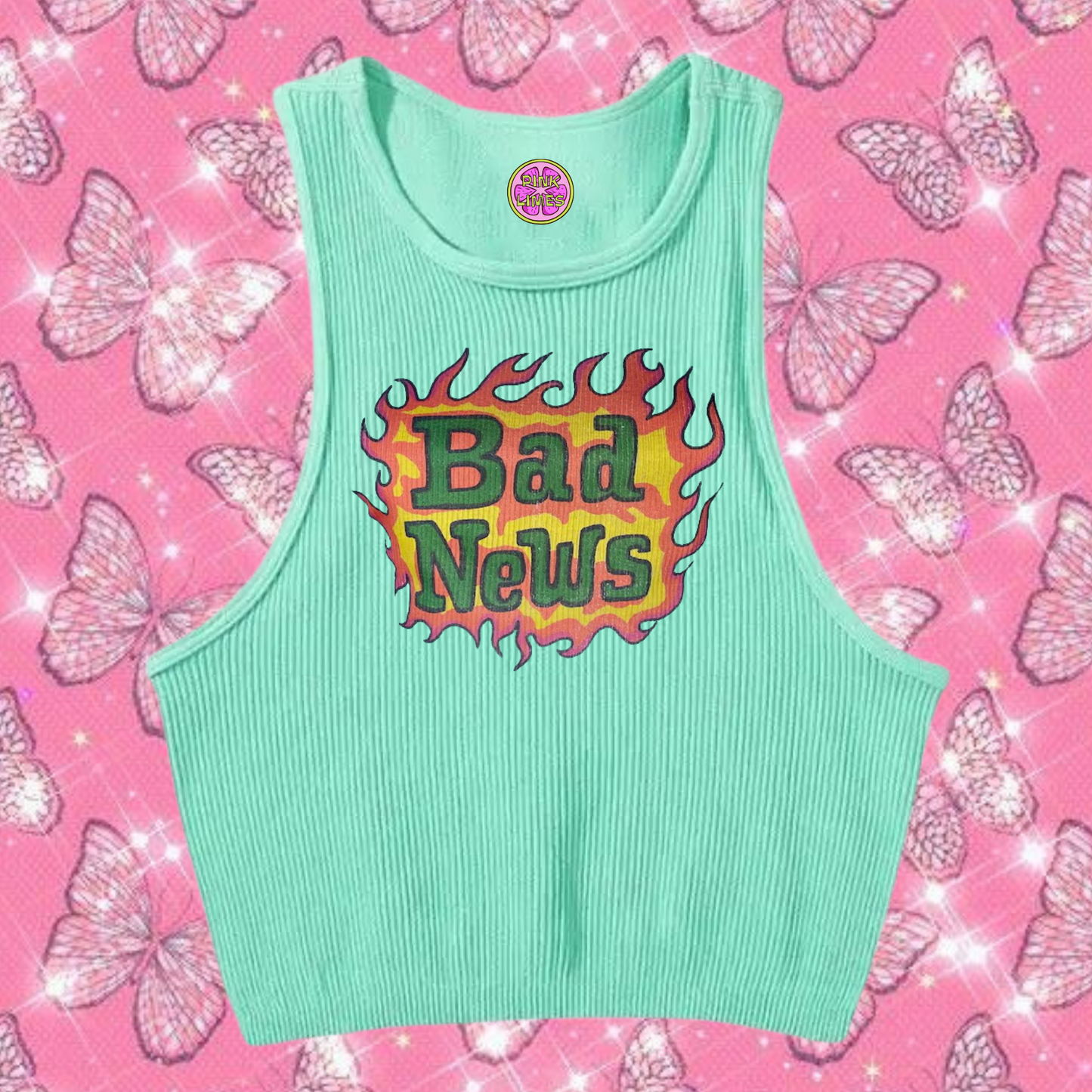 Bad News Crop Tank Top Mint Green