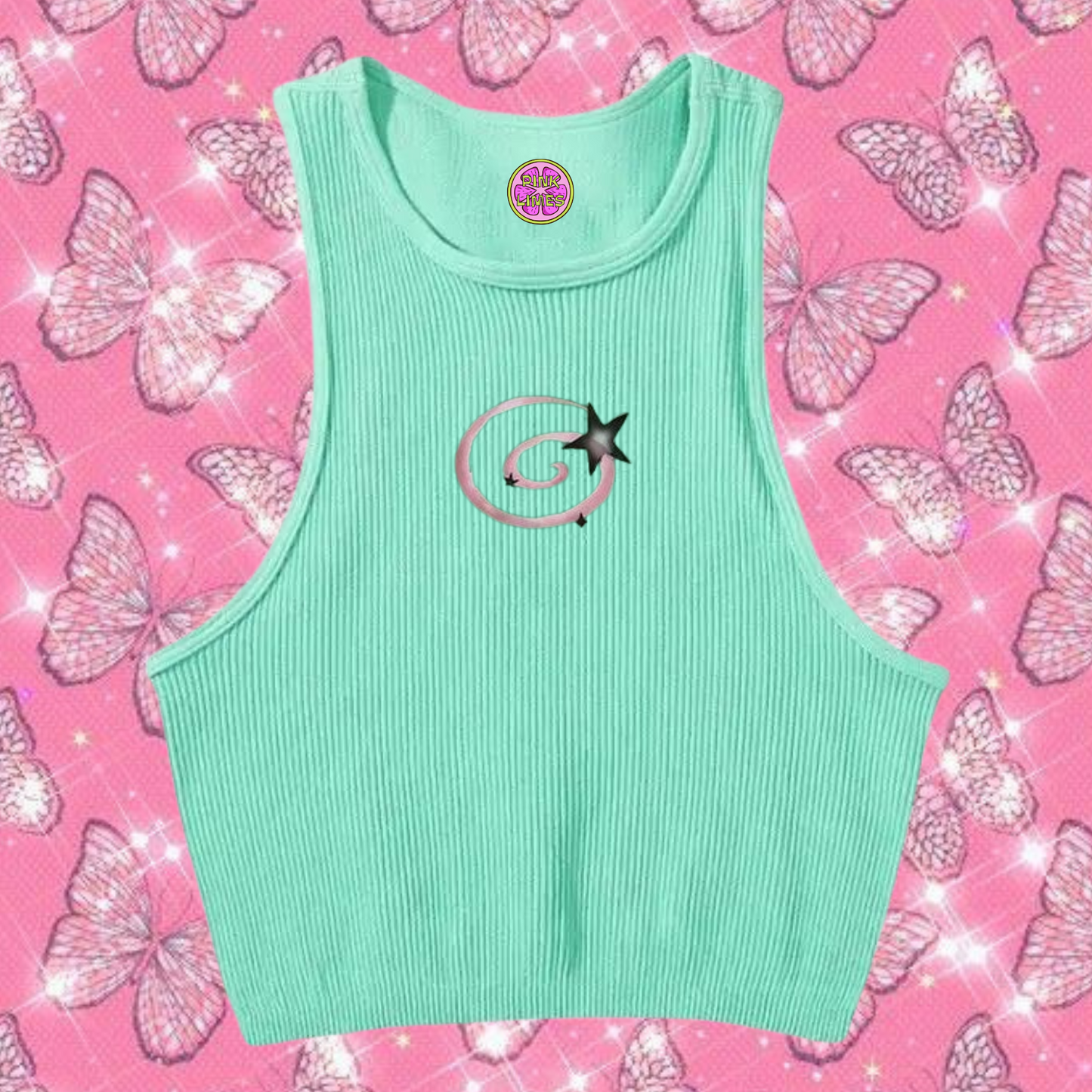 y2k Swirl Crop Tank Top Mint Green