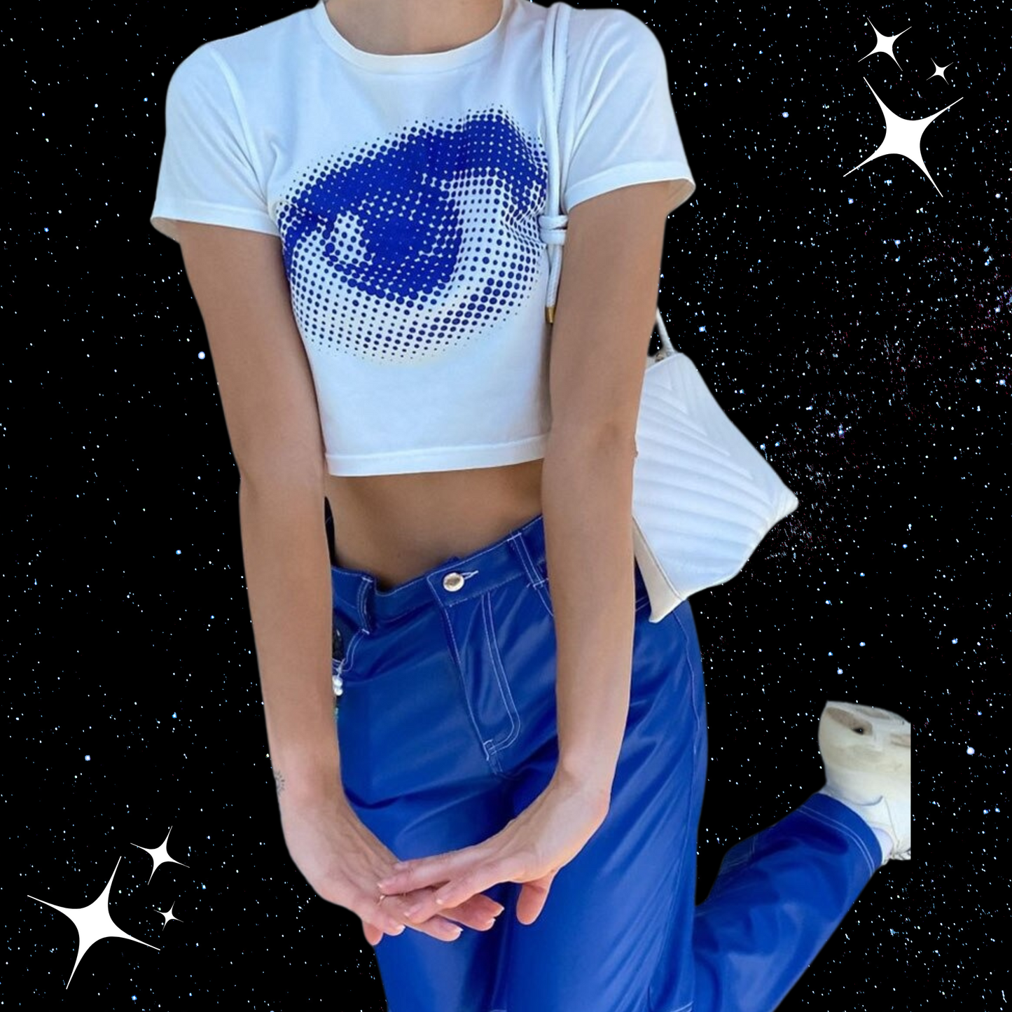 Pixel Eye White Crop Tee