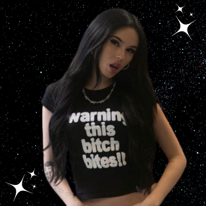 Warning This B*tch Bites Black Crop Tee