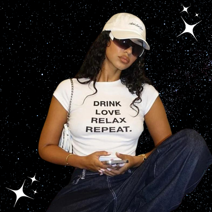 Drink Love Relax Repeat White Crop Tee