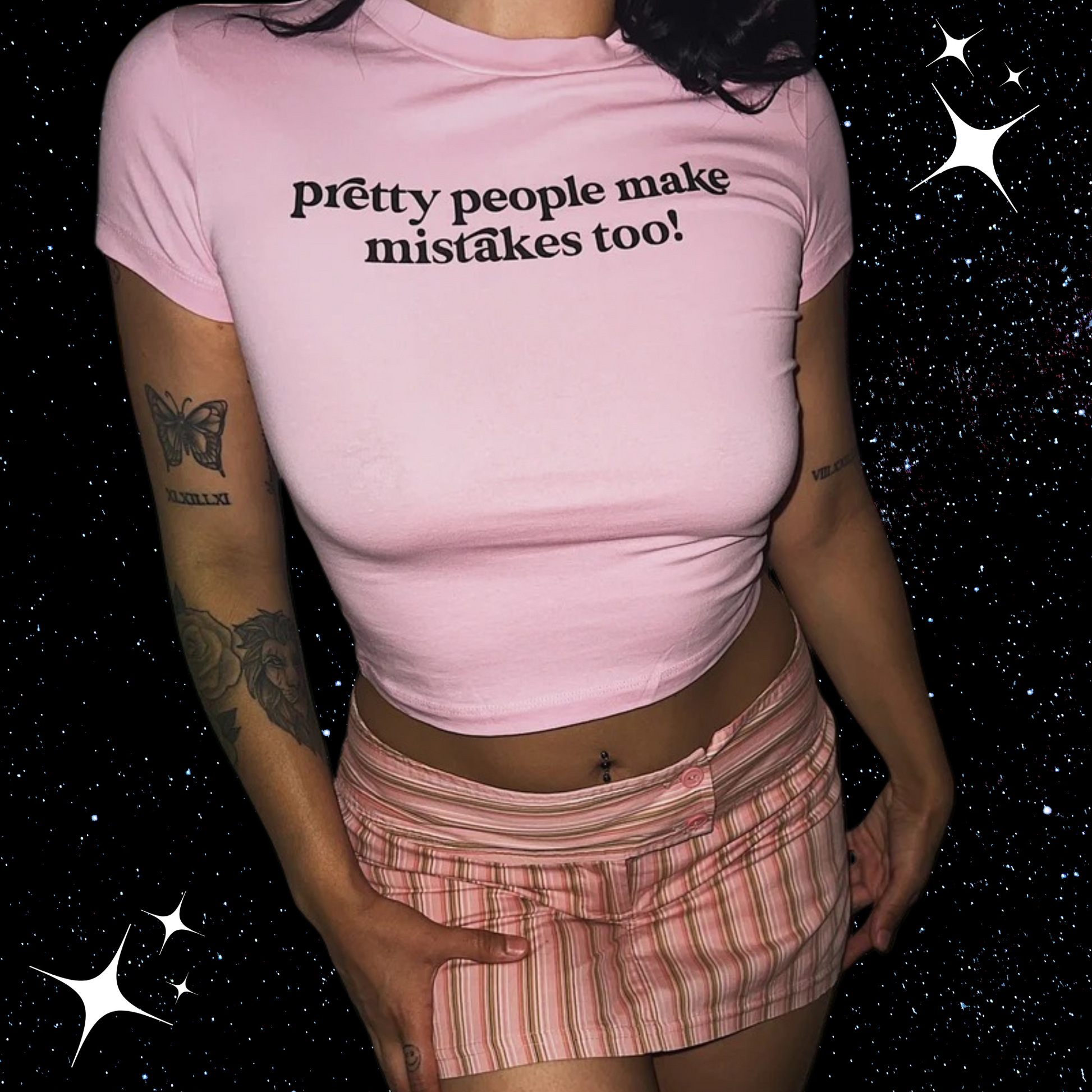 Pretty People Make Mistakes Too! Pink Crop Tee