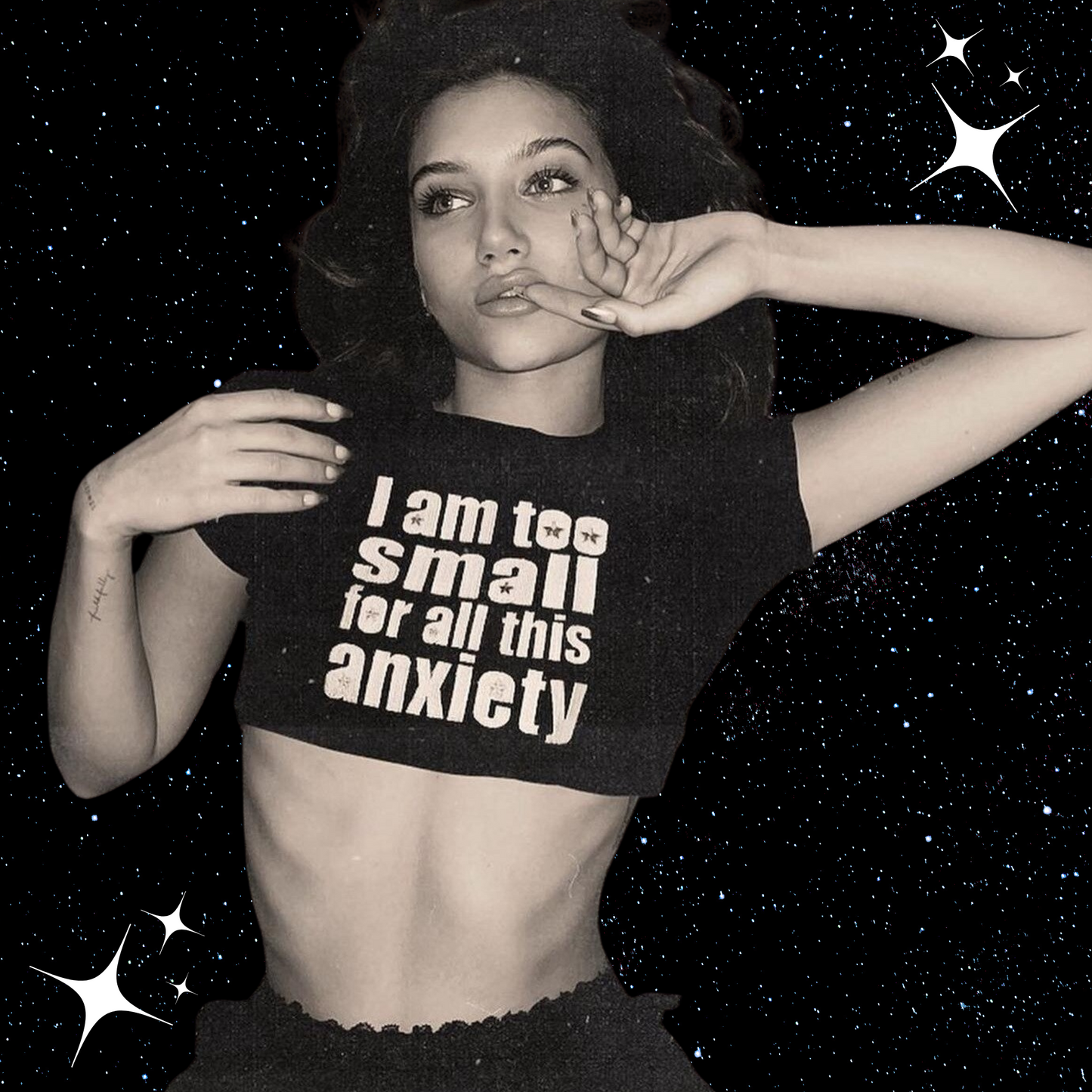 I Am Too Small for All This Anxiety Crop Tee Black