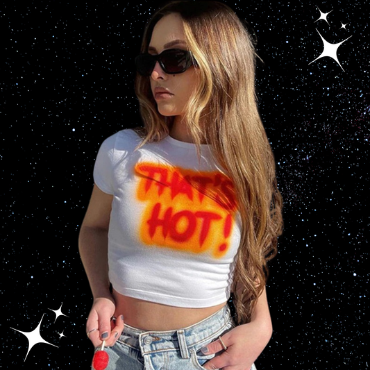 That's Hot Graffiti Crop Tee Orange Text