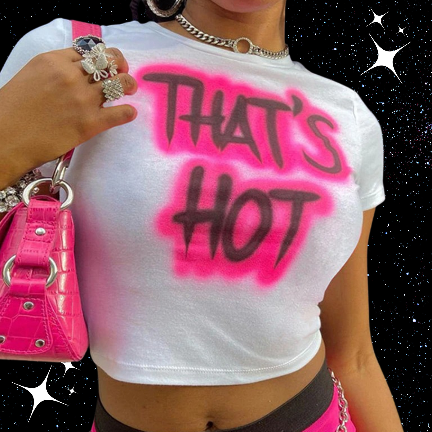 That's Hot Graffiti Crop Tee Pink Text