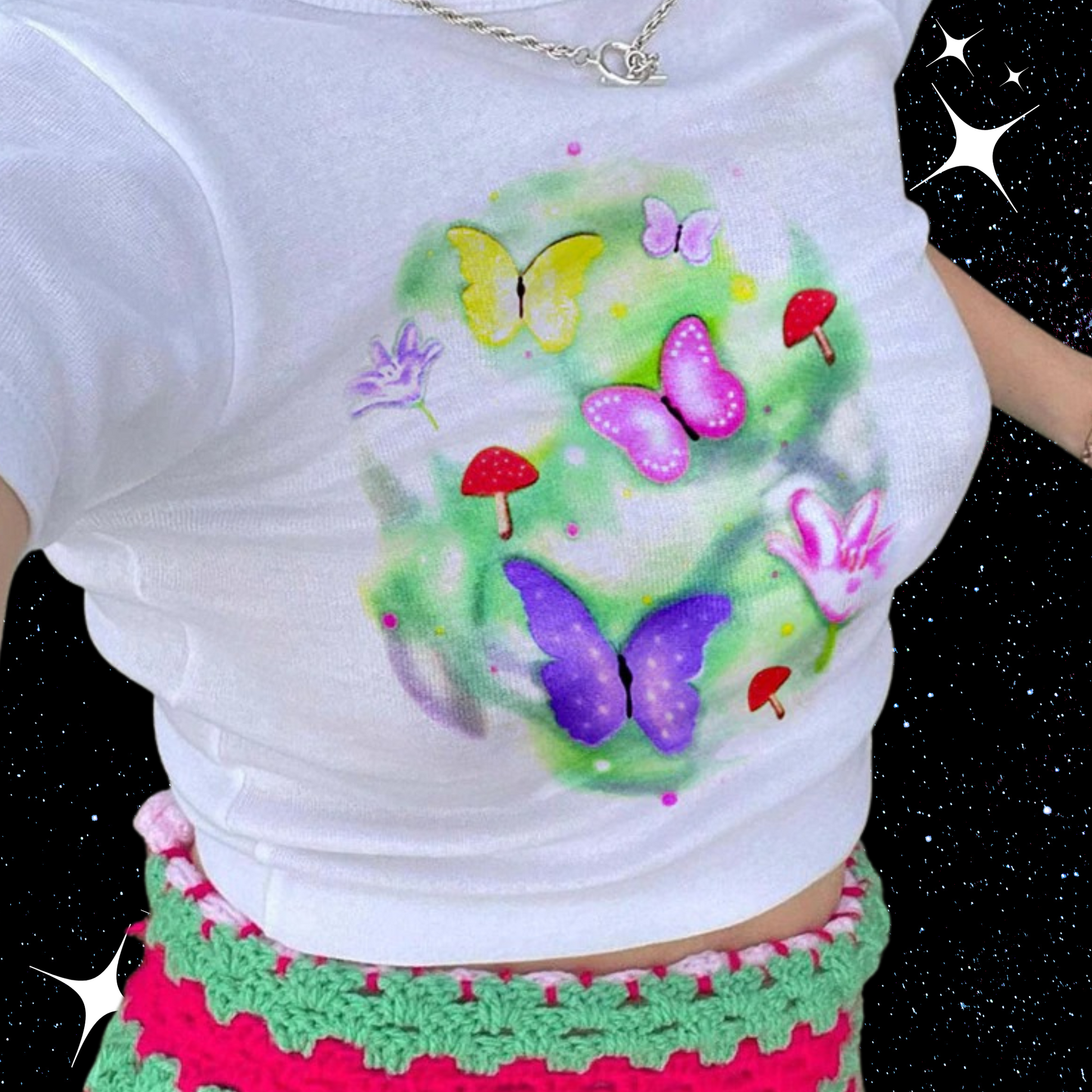 Butterfly Mushroom Print Crop Tee