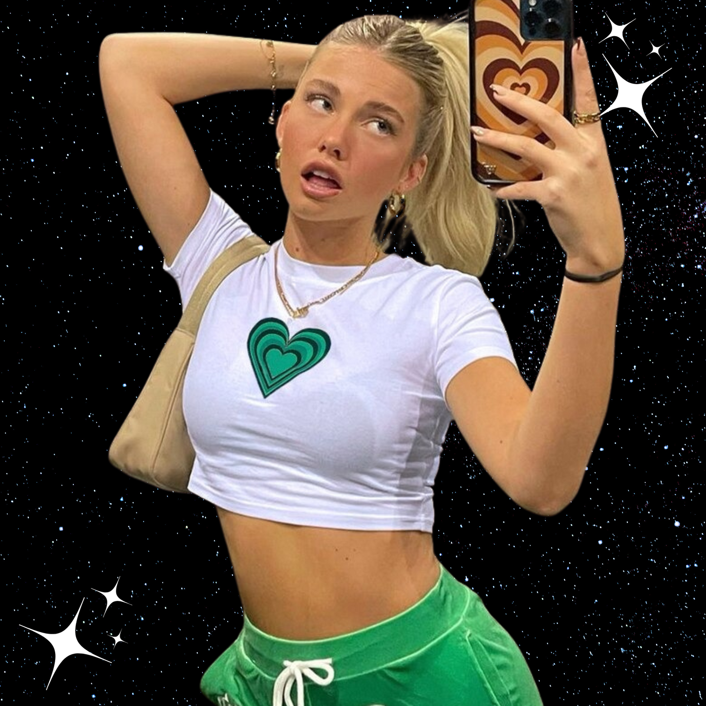 Green Heart Crop Tee