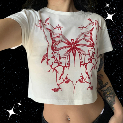 Butterfly Print Crop Tee