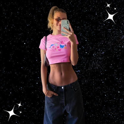 y2k Print Crop Tee Pink