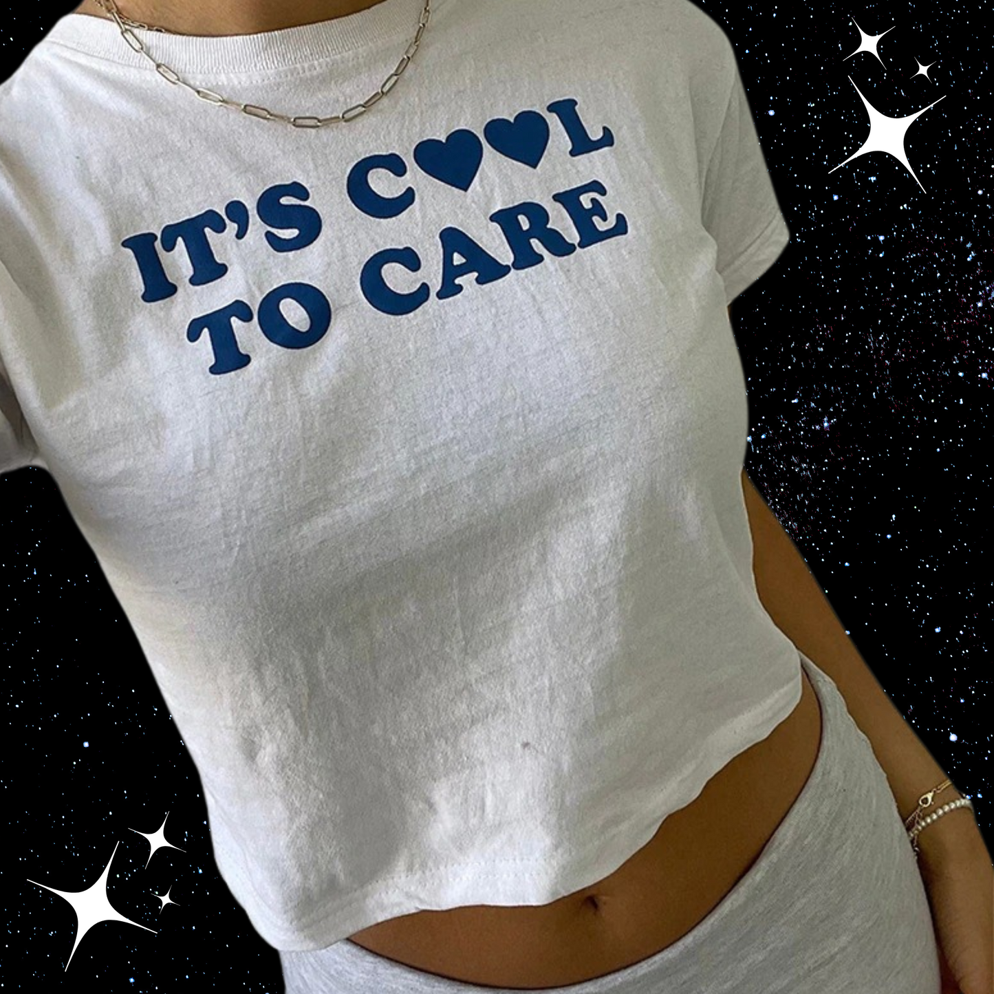 It's Cool To Care White Crop Tee