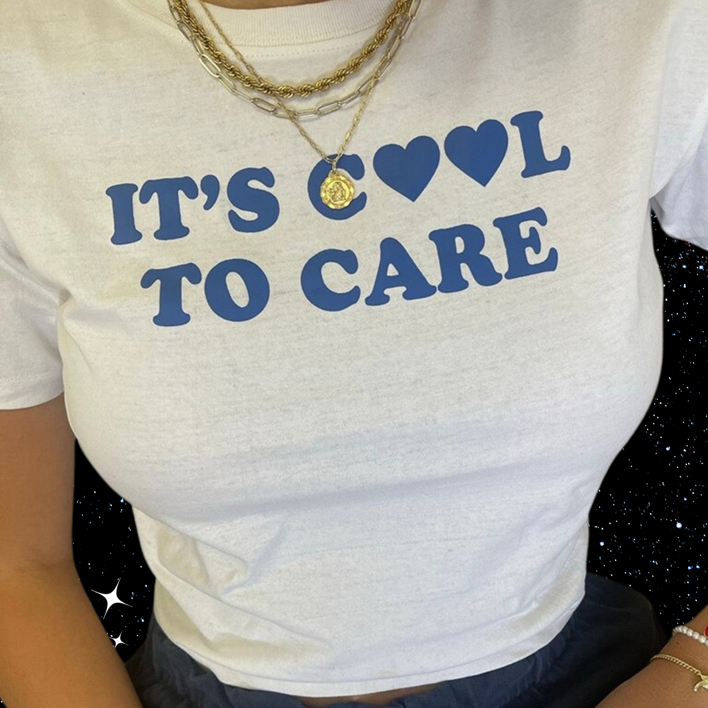 It's Cool To Care White Crop Tee