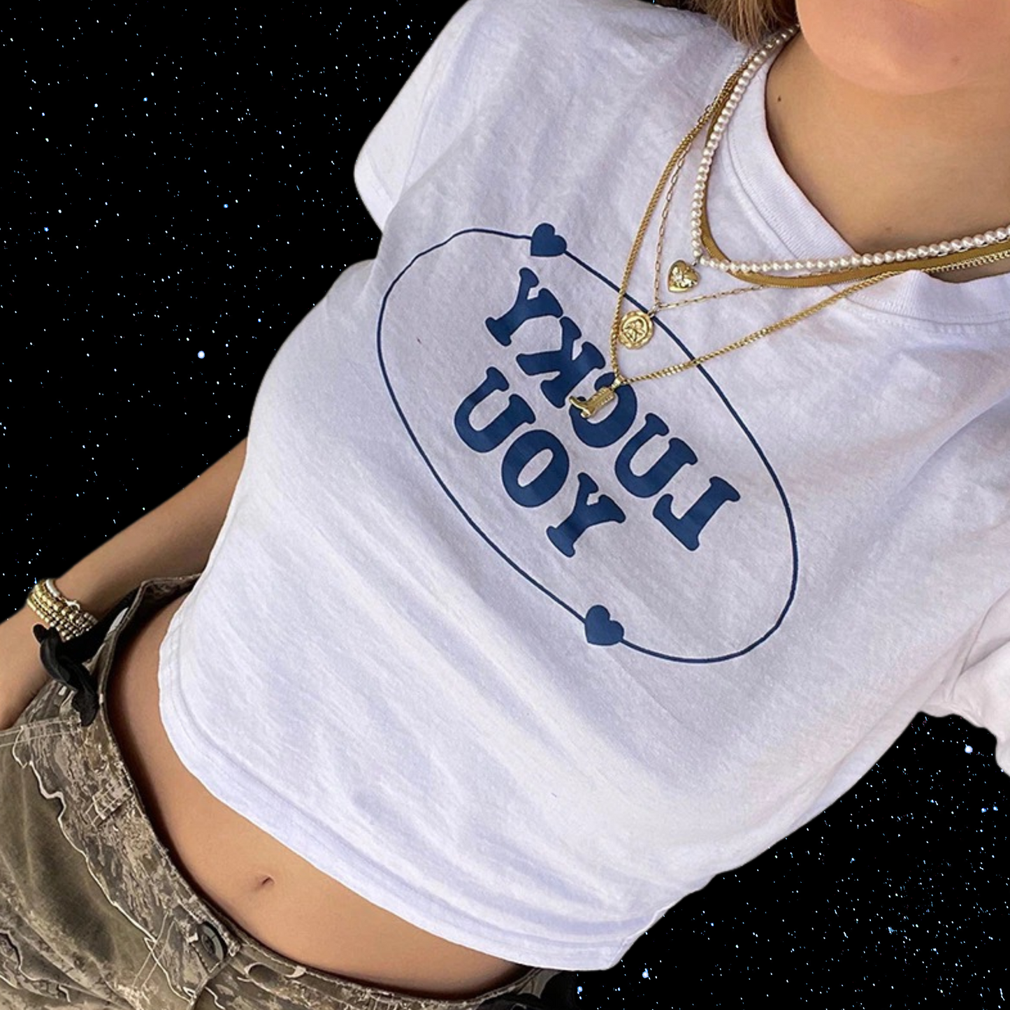 Lucky You Slogan Crop Tee