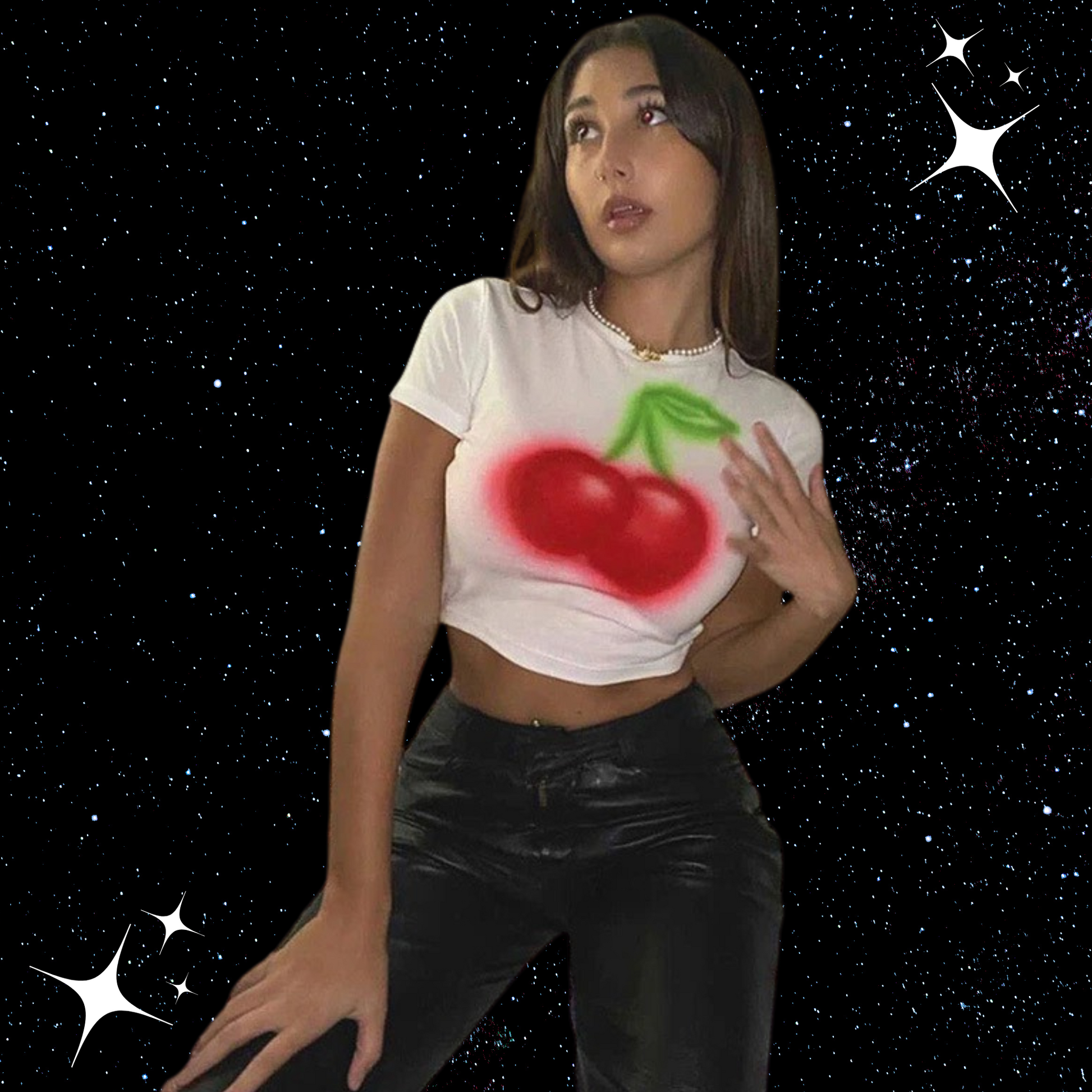 Cherry Print White Crop Tee