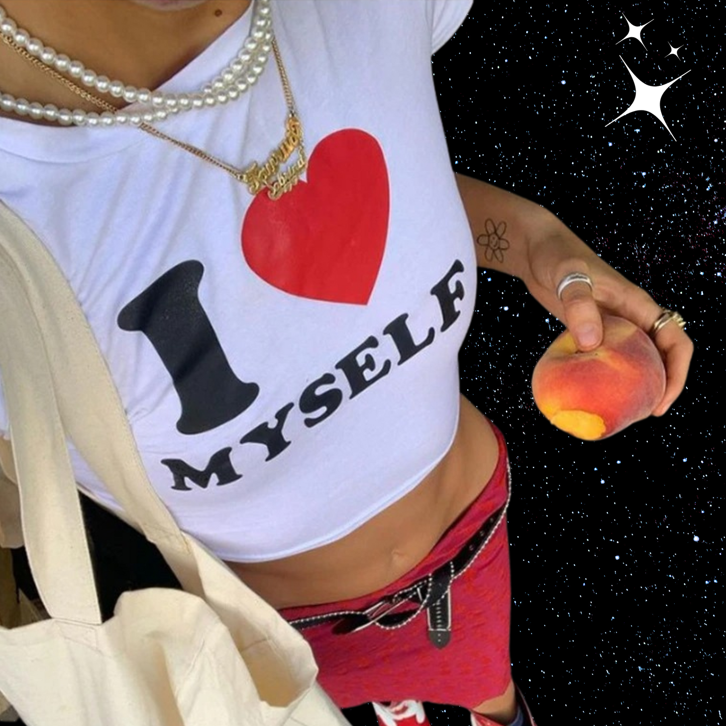 I Love Myself White Crop Tee