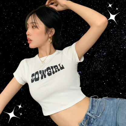 Cowgirl Slogan Crop Tee White