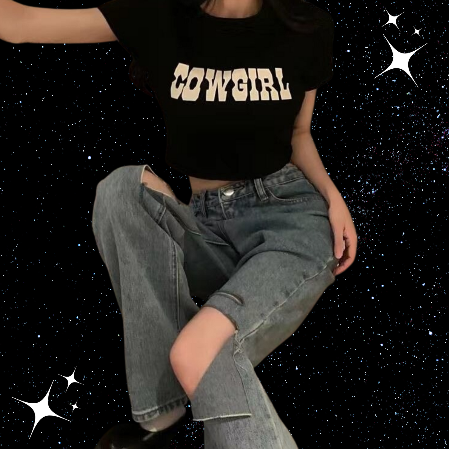 Cowgirl Slogan Crop Tee Black