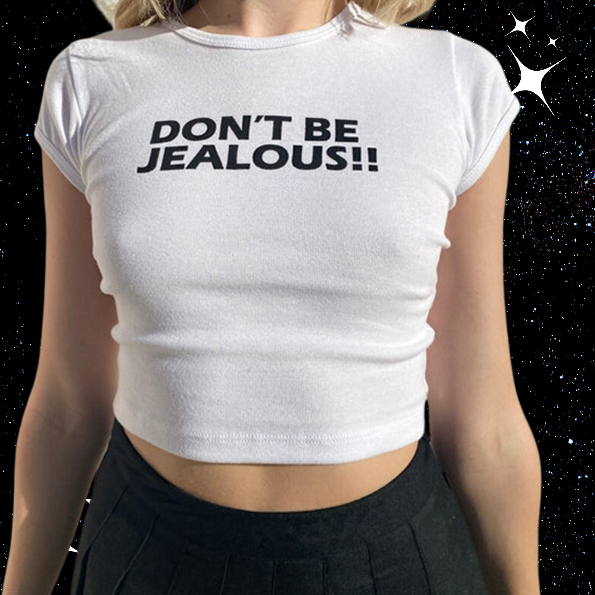 Don't Be Jealous White Crop Tee