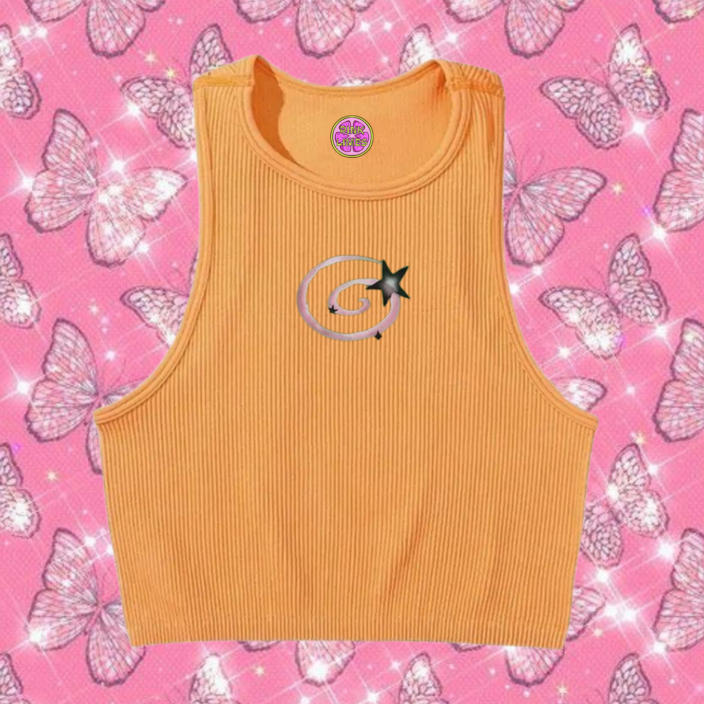 y2k Swirl Crop Tank Top Orange