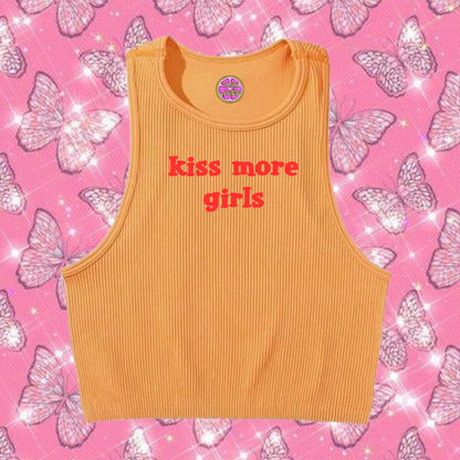 Kiss More Girls Crop Tank Top Orange