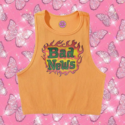 Bad News Crop Tank Top Orange