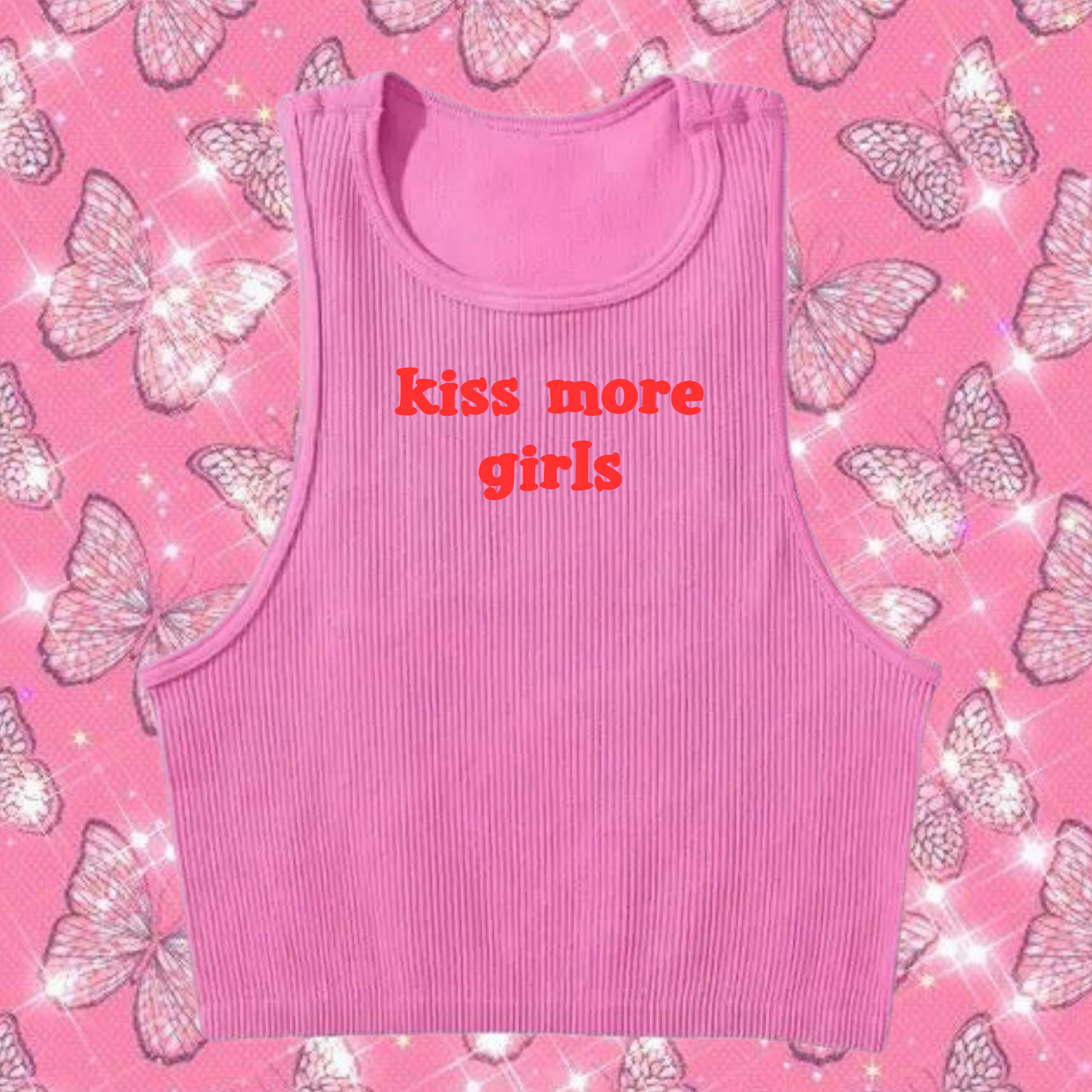 Kiss More Girls Crop Tank Top Pink