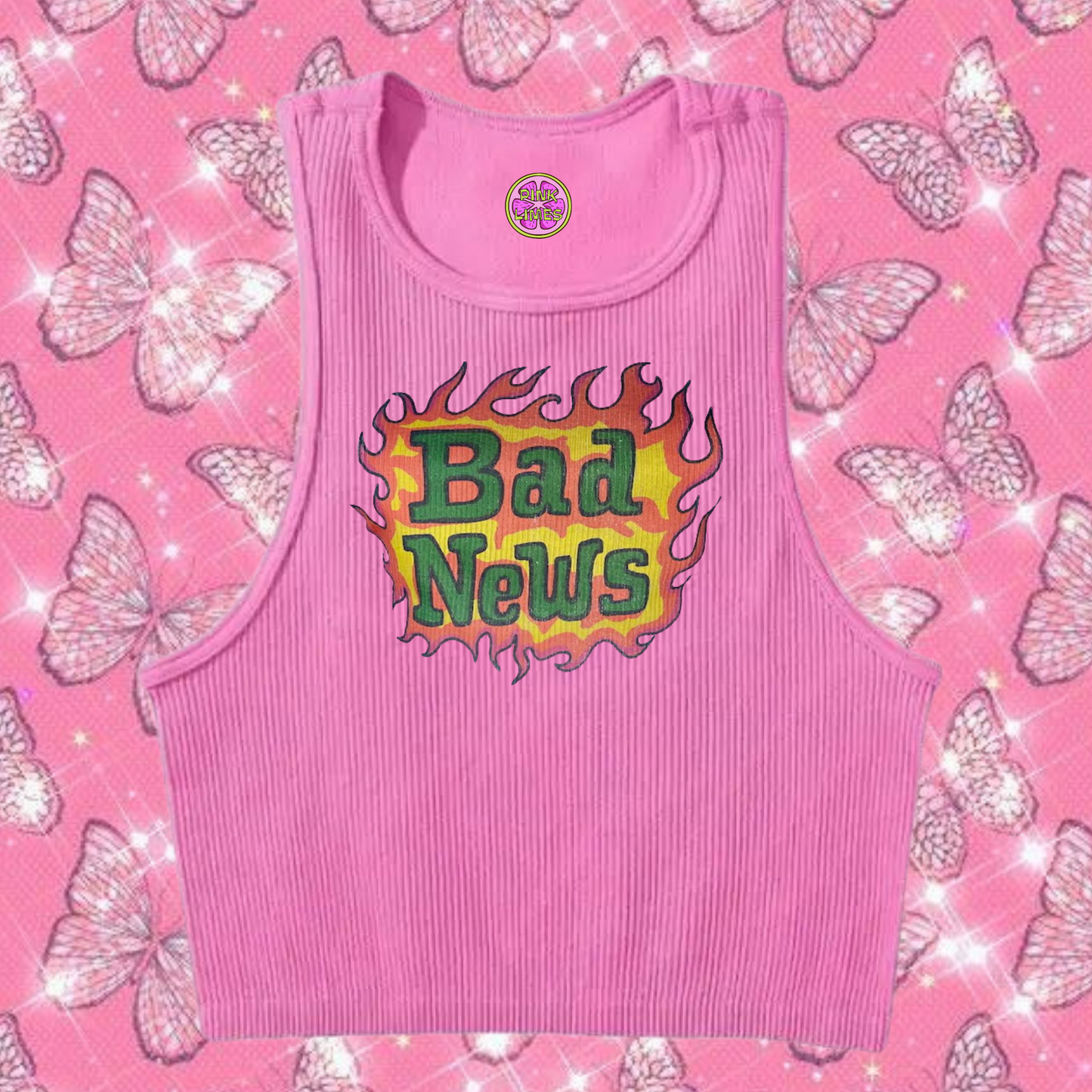 Bad News Crop Tank Top Pink