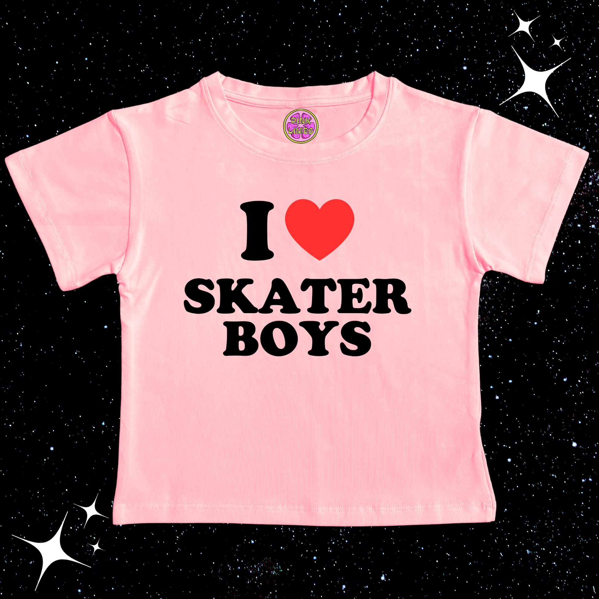 I Love Skater Boys Crop Tee Pink