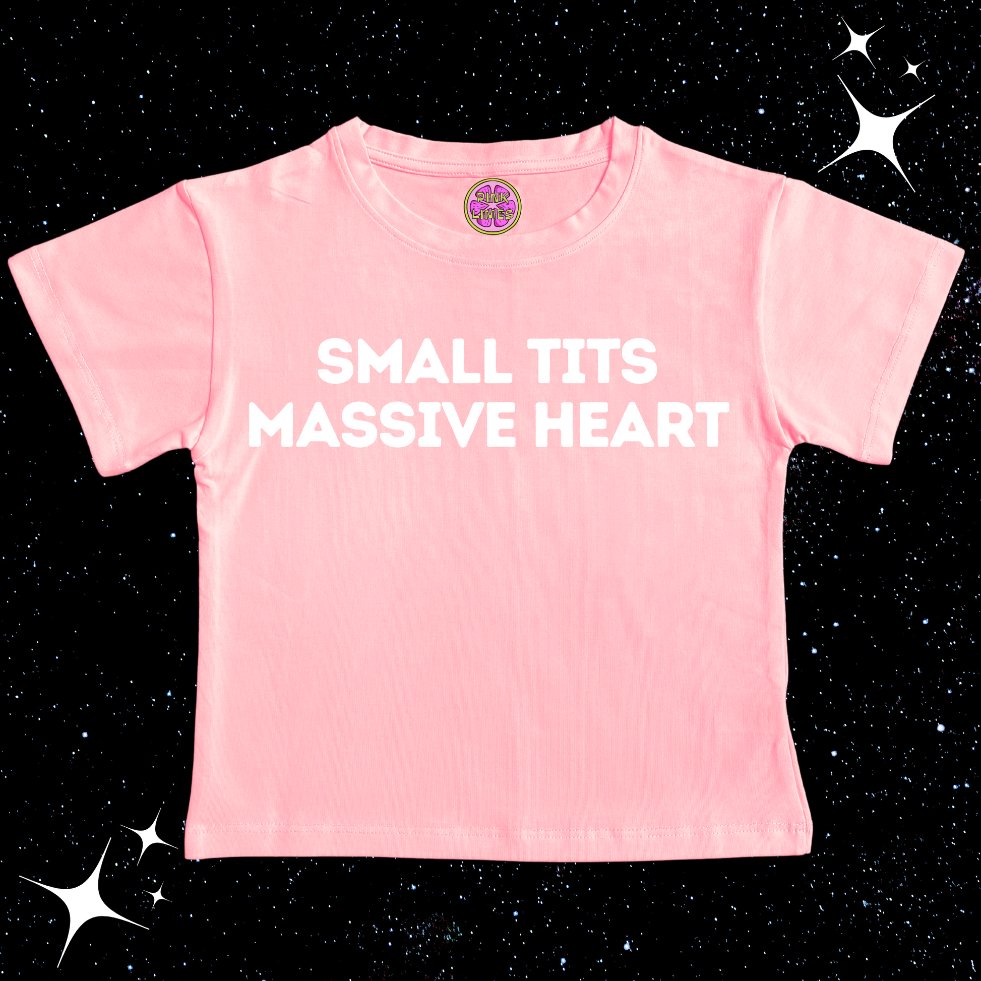 Small T*ts Massive Heart Crop Tee Pink