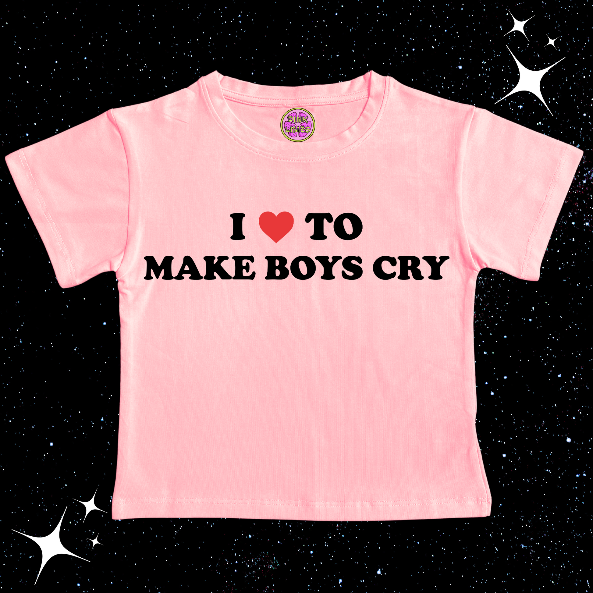 I Love To Make Boys Cry Crop Tee Pink