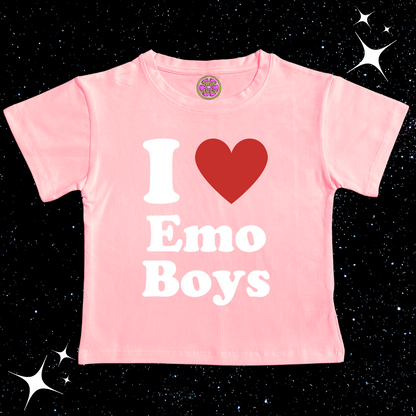 I Love Emo Boys Crop Tee Pink