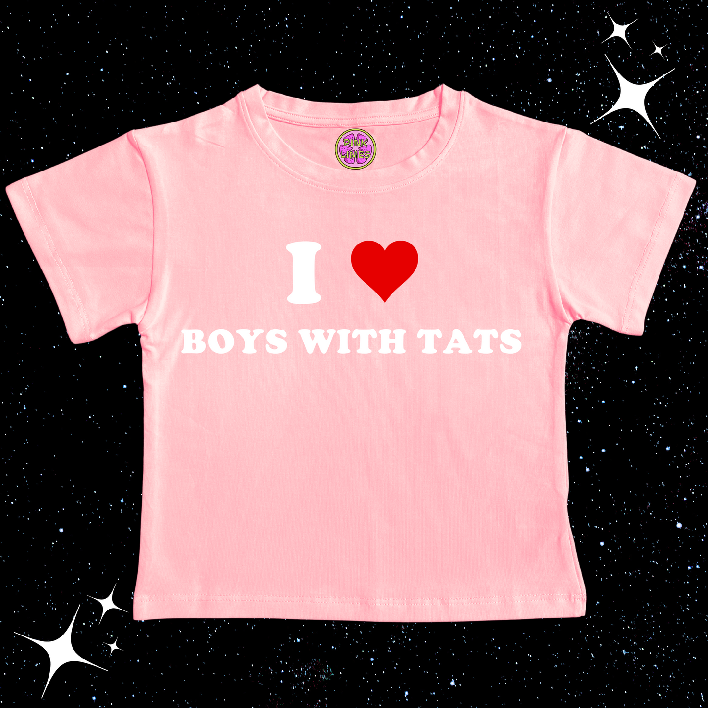 I love boys with tats Crop Tee Pink