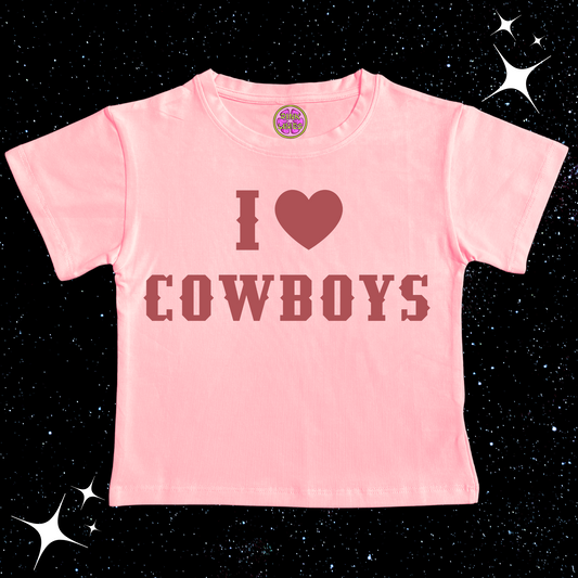 I Love Cowboys Pink Crop Tee