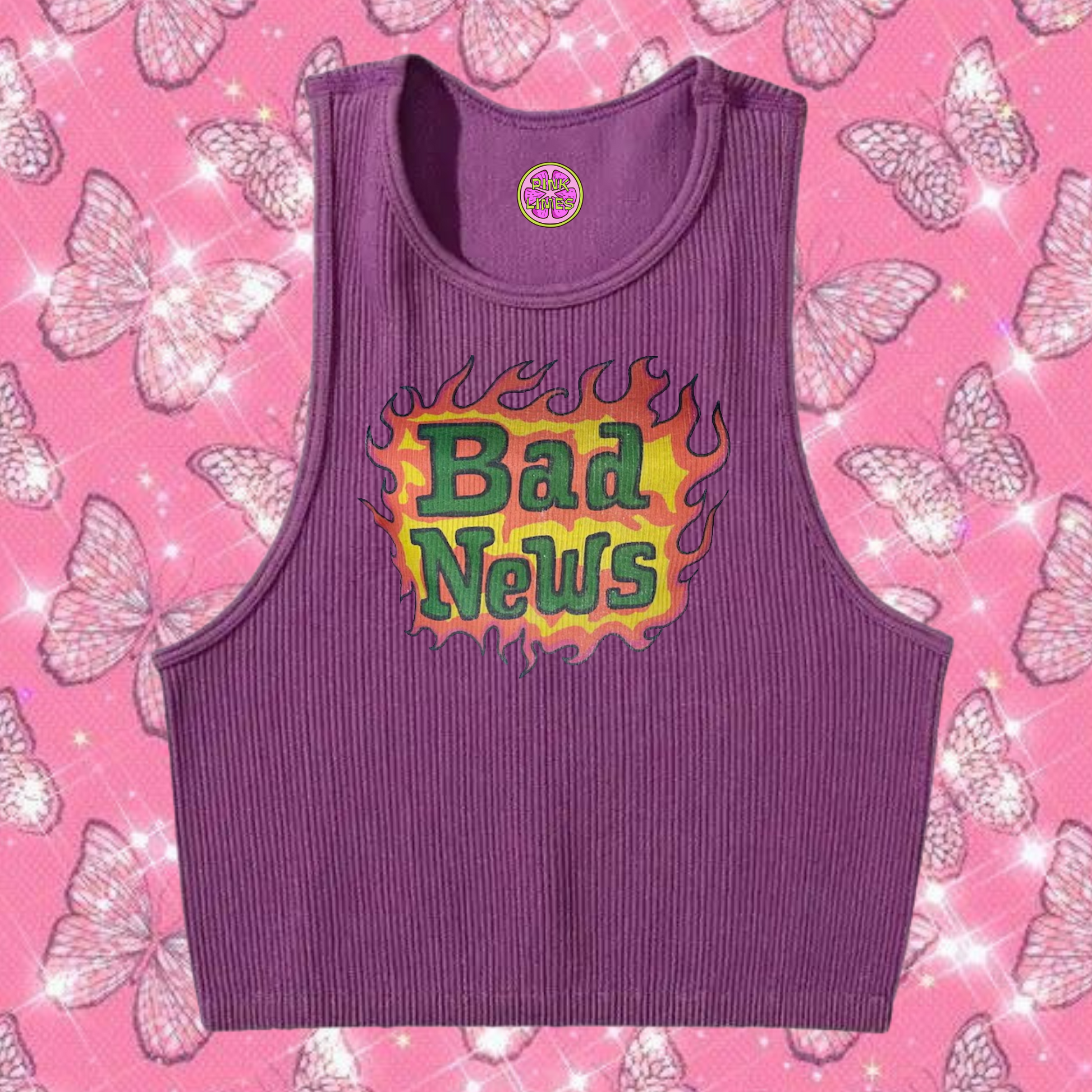 Bad News Crop Tank Top Purple