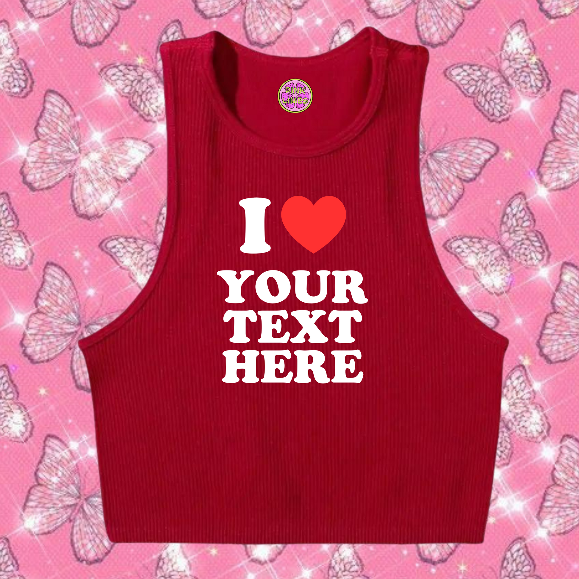 I Love Custom Text Tank Top Red