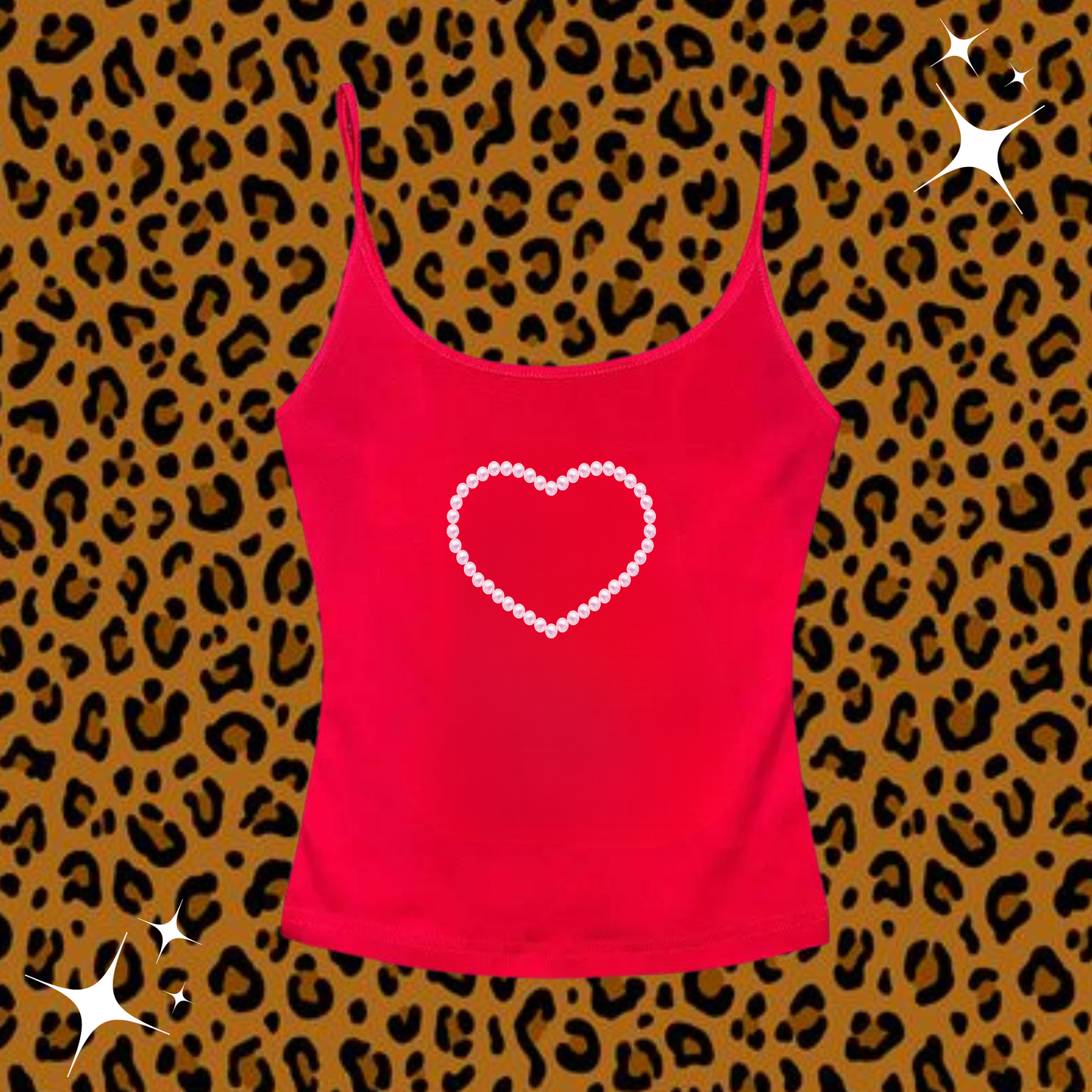 Beaded Heart Camisole Top Red