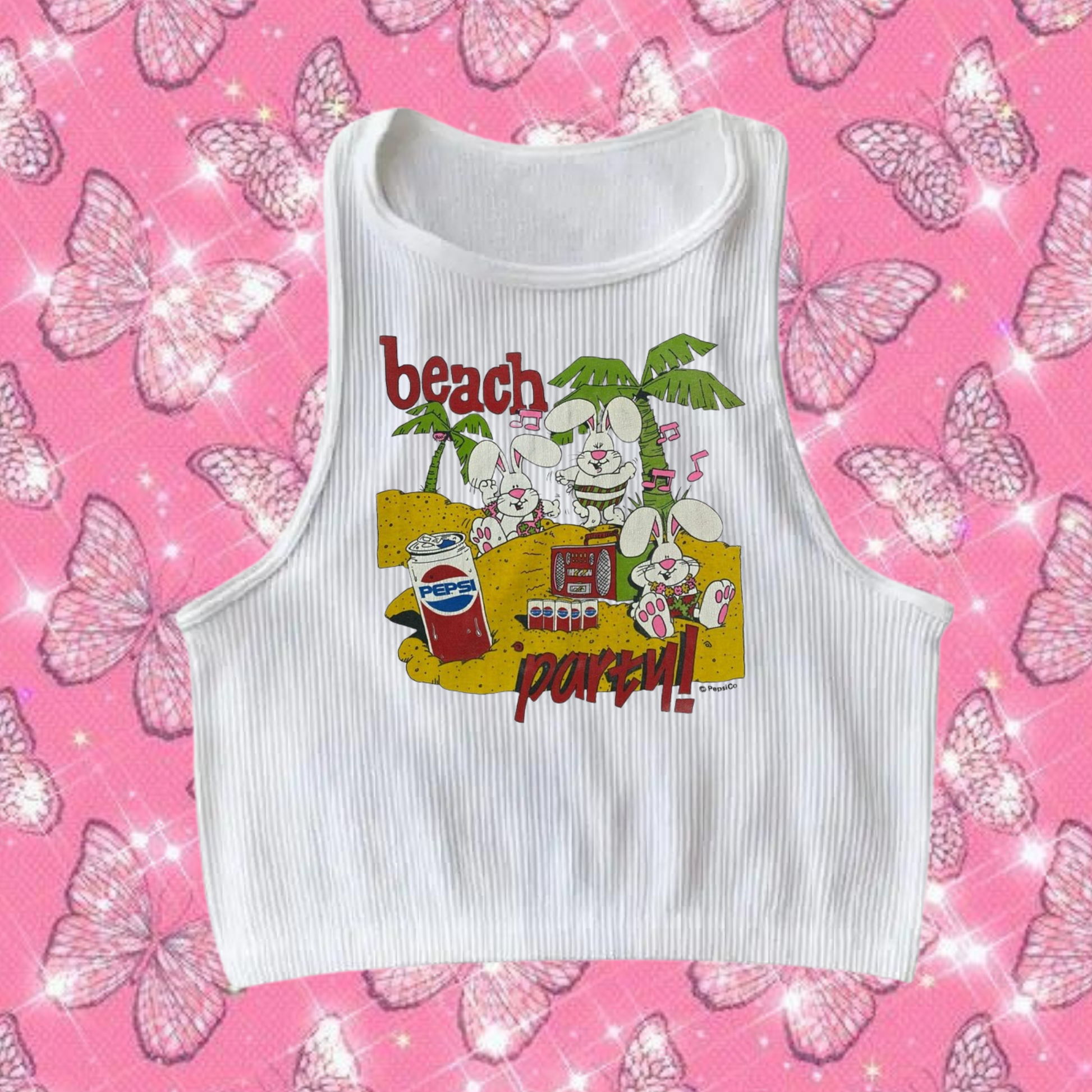 Beach Party Crop Tank Top White