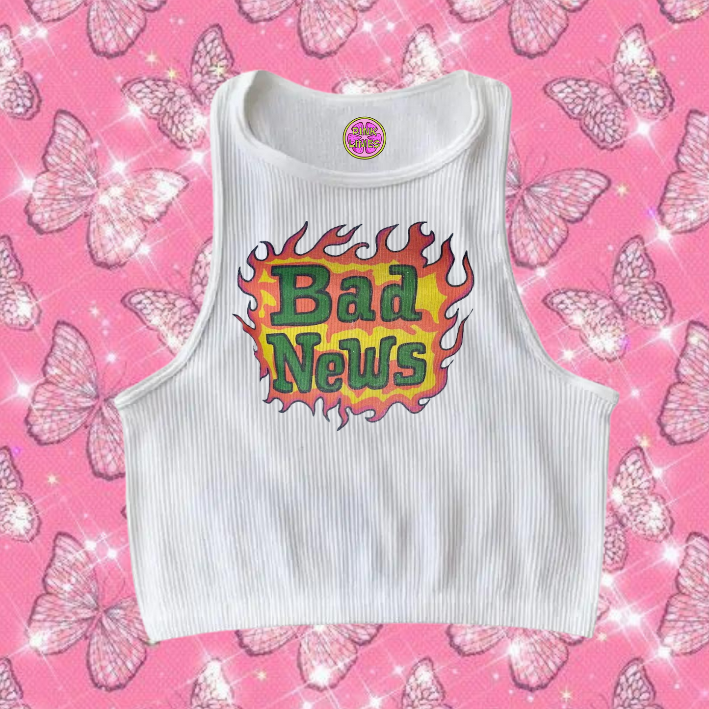 Bad News Crop Tank Top White