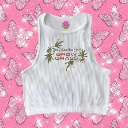 Grow Grass Crop Tank Top White